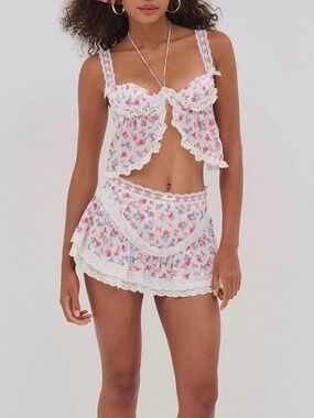 For Love & Lemons SET Ditsy Day White Floral Lace Two-Piece